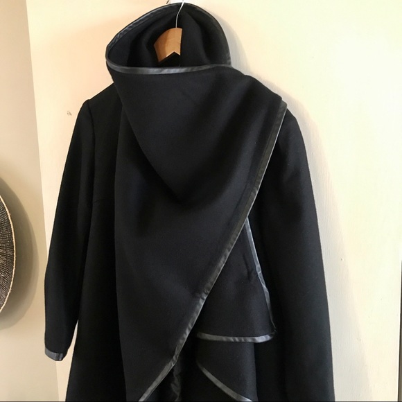 Custom Designed & Tailored Wool / Leather Coat, Size S - Picture 5 of 14